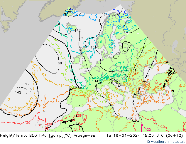 Height/Temp. 850 hPa Arpege-eu mar 16.04.2024 18 UTC