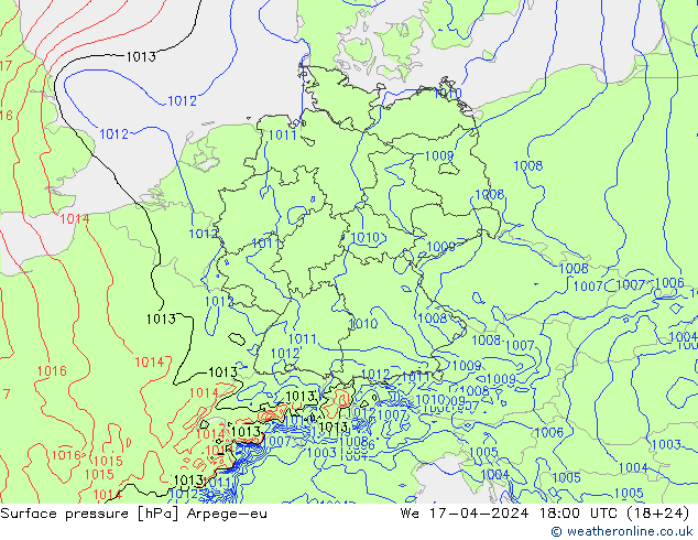 Pressione al suolo Arpege-eu mer 17.04.2024 18 UTC