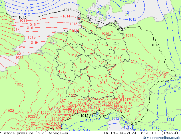 Presión superficial Arpege-eu jue 18.04.2024 18 UTC