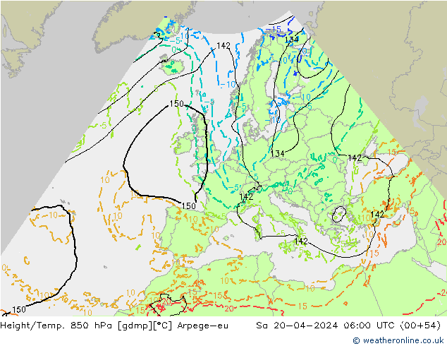 Height/Temp. 850 hPa Arpege-eu Sa 20.04.2024 06 UTC