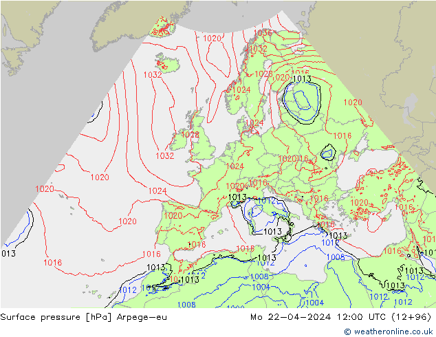 Atmosférický tlak Arpege-eu Po 22.04.2024 12 UTC