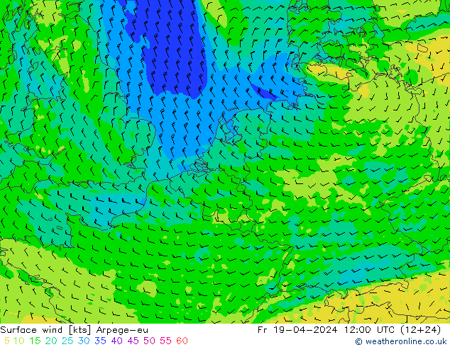 Surface wind Arpege-eu Fr 19.04.2024 12 UTC