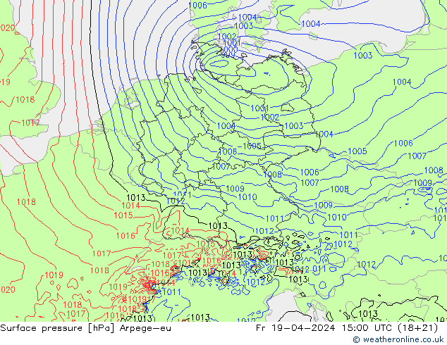 Surface pressure Arpege-eu Fr 19.04.2024 15 UTC
