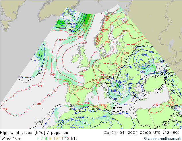 High wind areas Arpege-eu dom 21.04.2024 06 UTC