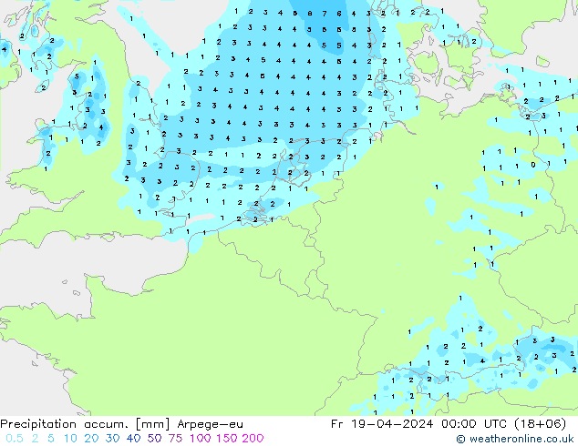 Precipitation accum. Arpege-eu Fr 19.04.2024 00 UTC