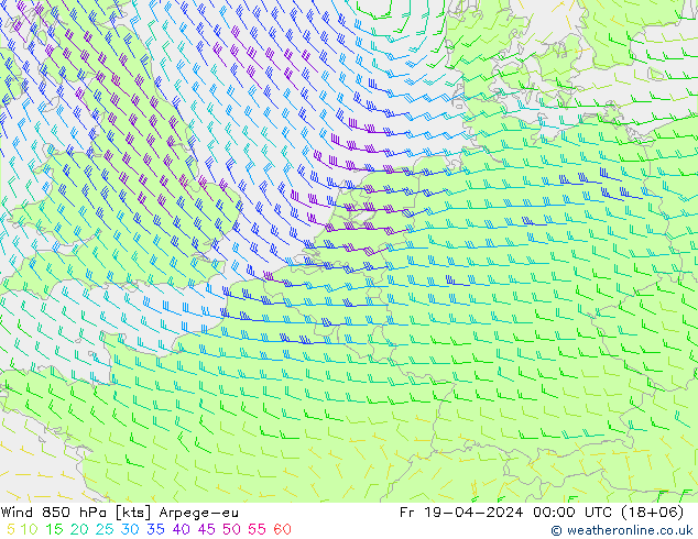 Wind 850 hPa Arpege-eu Fr 19.04.2024 00 UTC