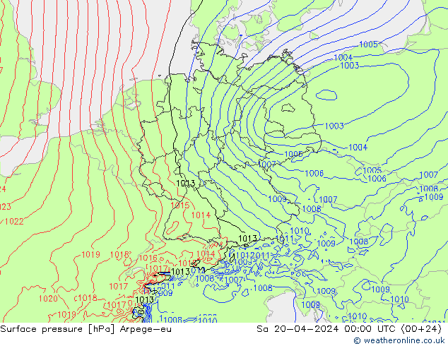 Presión superficial Arpege-eu sáb 20.04.2024 00 UTC