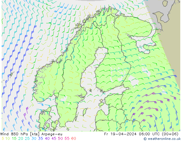 Wind 850 hPa Arpege-eu Fr 19.04.2024 06 UTC