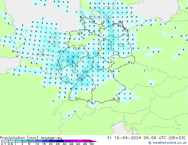 Precipitazione Arpege-eu ven 19.04.2024 09 UTC