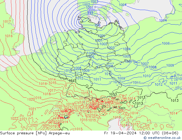 приземное давление Arpege-eu пт 19.04.2024 12 UTC