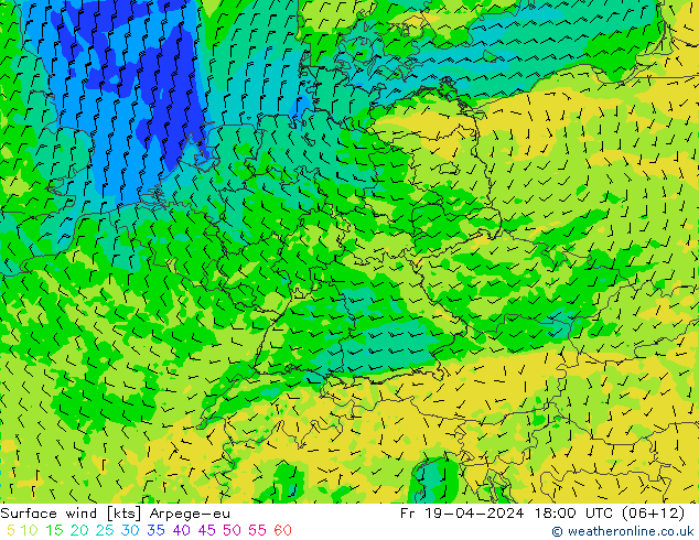 Surface wind Arpege-eu Fr 19.04.2024 18 UTC