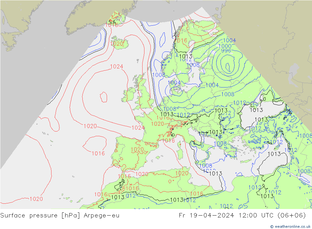 Surface pressure Arpege-eu Fr 19.04.2024 12 UTC