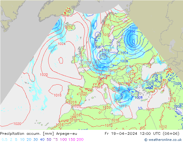Precipitation accum. Arpege-eu Sex 19.04.2024 12 UTC