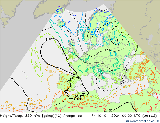 Height/Temp. 850 hPa Arpege-eu Fr 19.04.2024 09 UTC