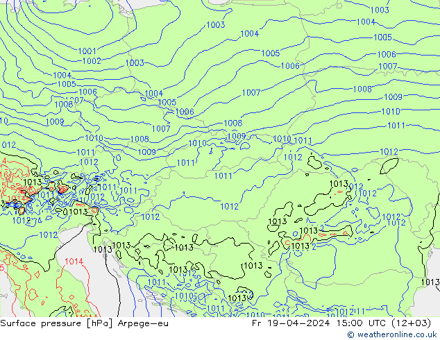 Atmosférický tlak Arpege-eu Pá 19.04.2024 15 UTC