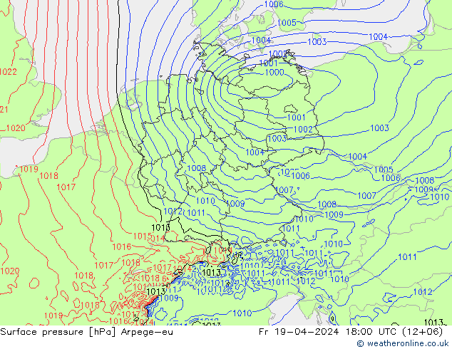 приземное давление Arpege-eu пт 19.04.2024 18 UTC