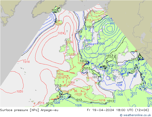 Surface pressure Arpege-eu Fr 19.04.2024 18 UTC