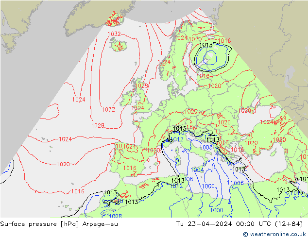 Surface pressure Arpege-eu Tu 23.04.2024 00 UTC