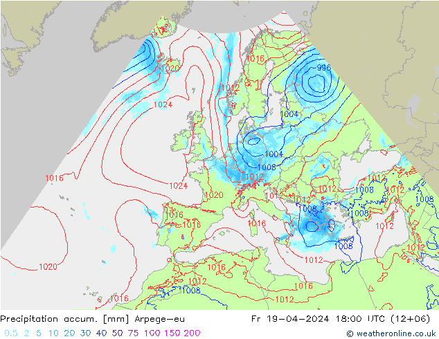 Precipitation accum. Arpege-eu Fr 19.04.2024 18 UTC