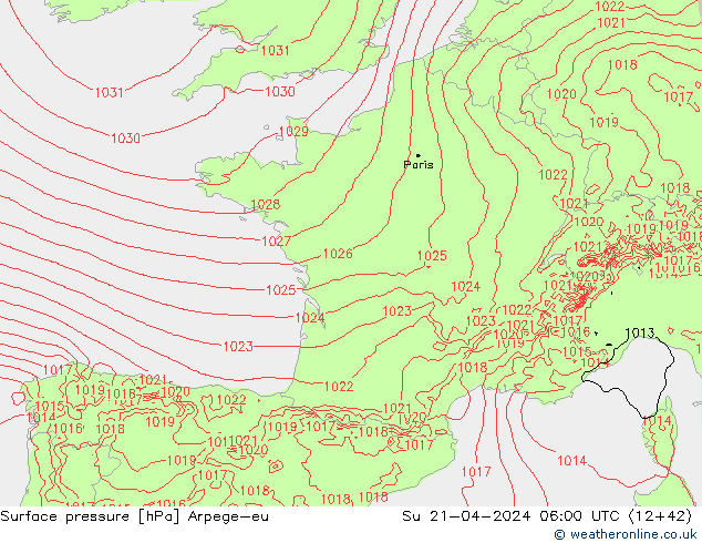 Surface pressure Arpege-eu Su 21.04.2024 06 UTC