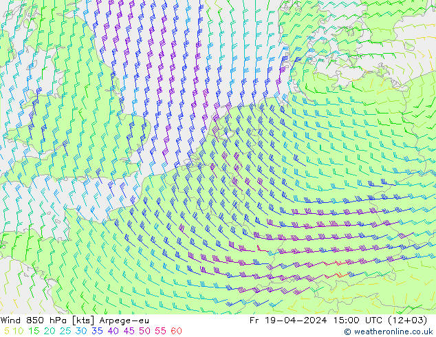 Wind 850 hPa Arpege-eu Fr 19.04.2024 15 UTC