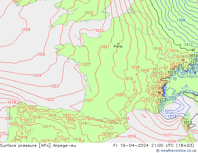 Surface pressure Arpege-eu Fr 19.04.2024 21 UTC