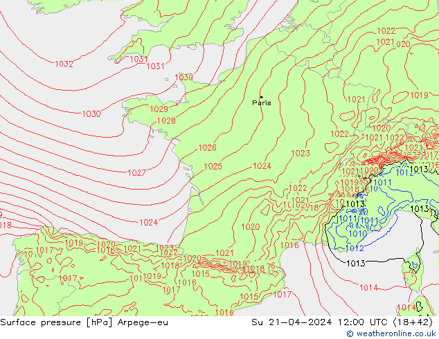 Atmosférický tlak Arpege-eu Ne 21.04.2024 12 UTC