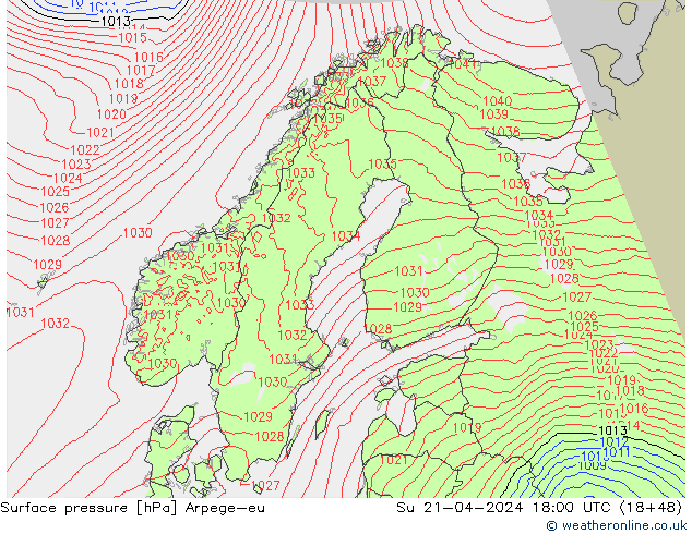 Bodendruck Arpege-eu So 21.04.2024 18 UTC