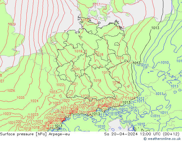 Surface pressure Arpege-eu Sa 20.04.2024 12 UTC