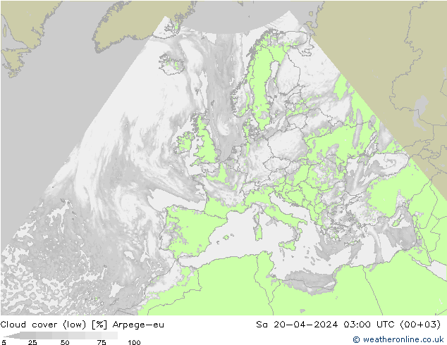 Bewolking (Laag) Arpege-eu za 20.04.2024 03 UTC