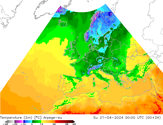 Temperature (2m) Arpege-eu Su 21.04.2024 00 UTC