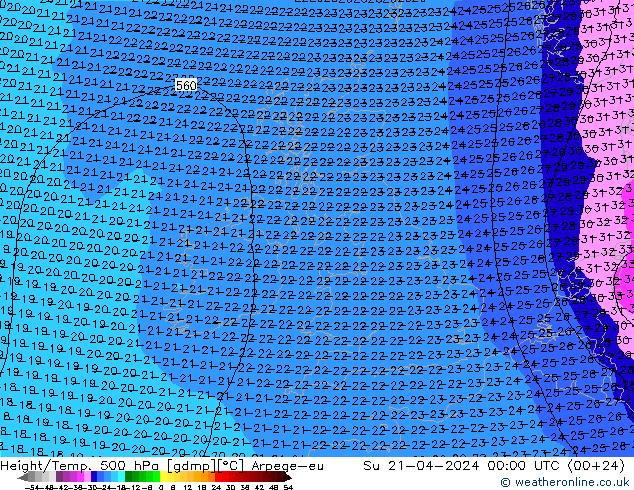 Hoogte/Temp. 500 hPa Arpege-eu zo 21.04.2024 00 UTC