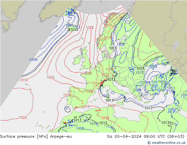Atmosférický tlak Arpege-eu So 20.04.2024 09 UTC