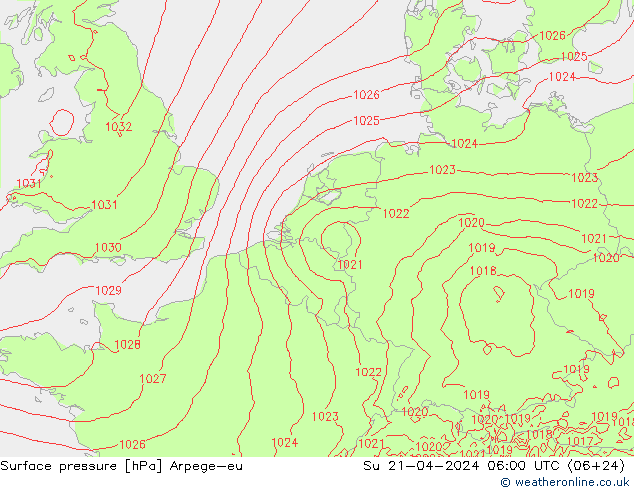 Surface pressure Arpege-eu Su 21.04.2024 06 UTC