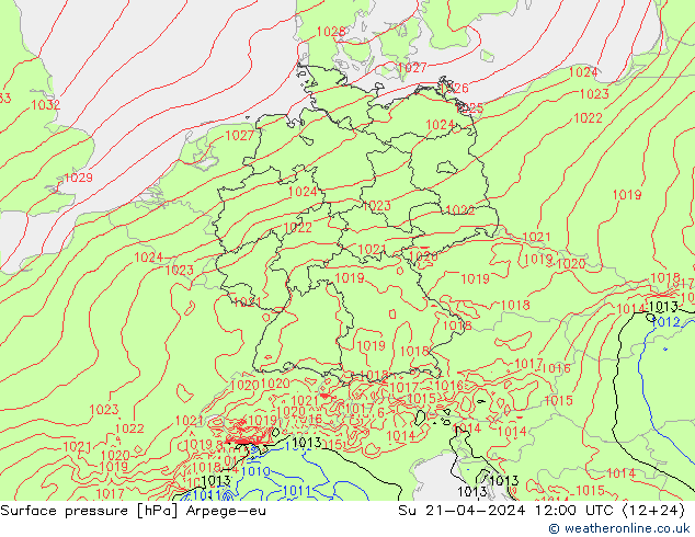 Bodendruck Arpege-eu So 21.04.2024 12 UTC