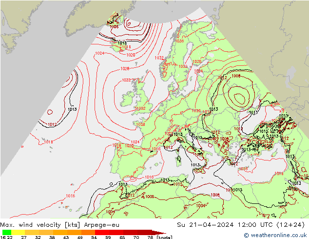 Maks. Rüzgar Hızı Arpege-eu Paz 21.04.2024 12 UTC