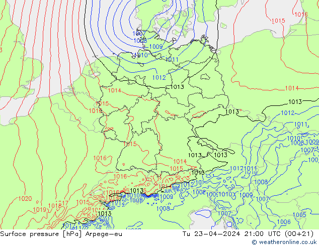 Surface pressure Arpege-eu Tu 23.04.2024 21 UTC
