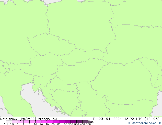 Nový sníh Arpege-eu Út 23.04.2024 18 UTC
