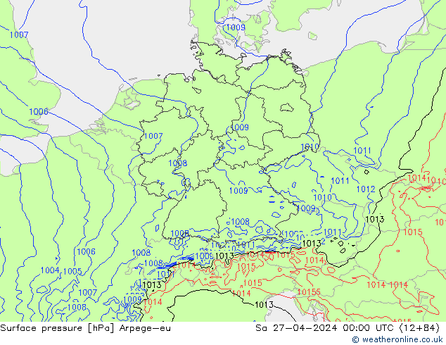Surface pressure Arpege-eu Sa 27.04.2024 00 UTC
