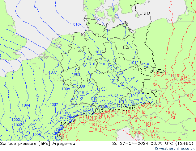 Surface pressure Arpege-eu Sa 27.04.2024 06 UTC