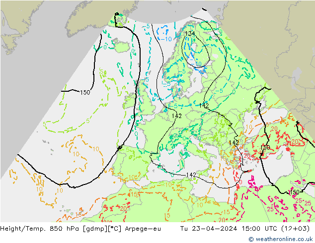 Height/Temp. 850 hPa Arpege-eu  23.04.2024 15 UTC