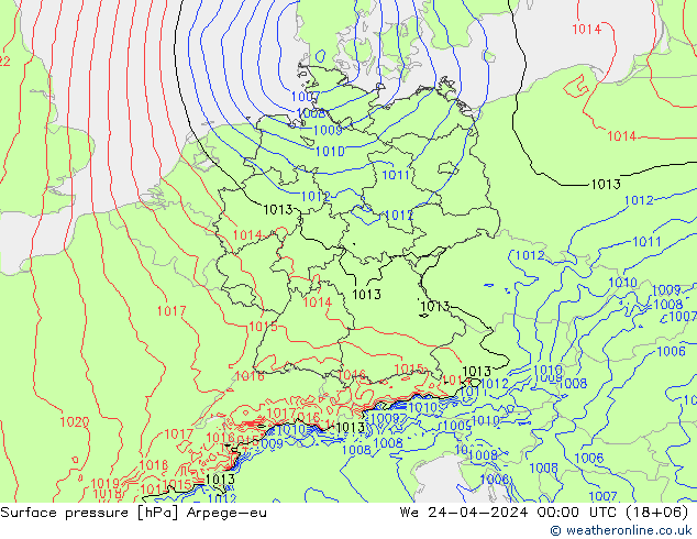Atmosférický tlak Arpege-eu St 24.04.2024 00 UTC