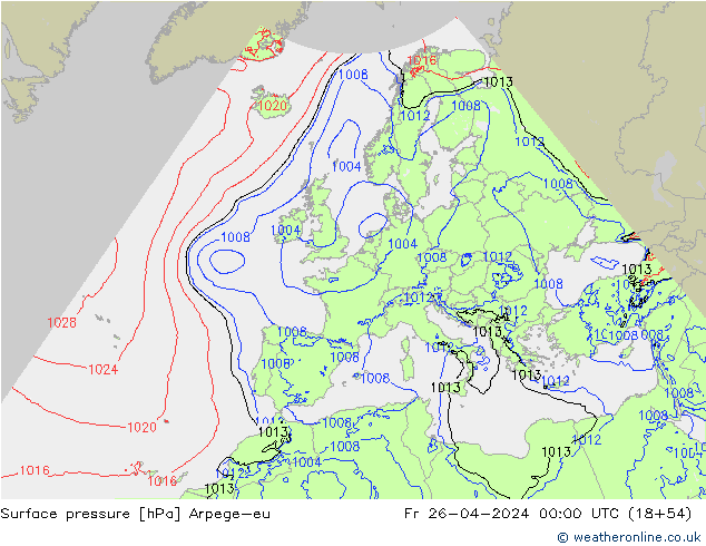 приземное давление Arpege-eu пт 26.04.2024 00 UTC