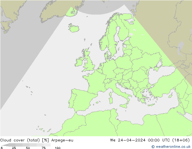 Cloud cover (total) Arpege-eu We 24.04.2024 00 UTC