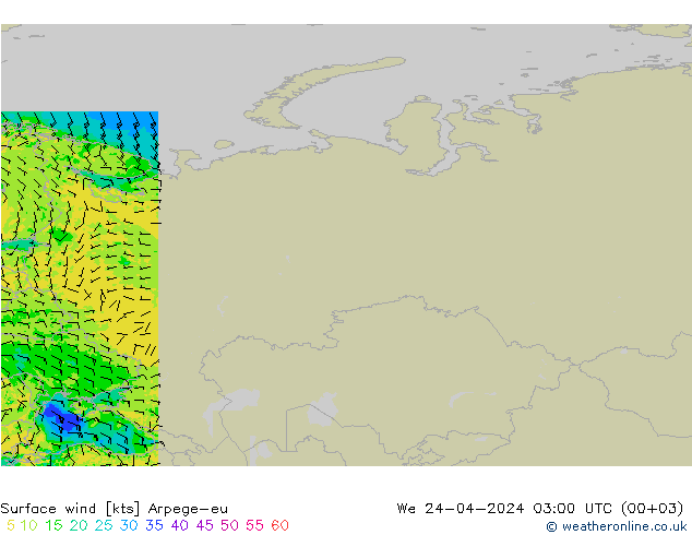 ветер 10 m Arpege-eu ср 24.04.2024 03 UTC