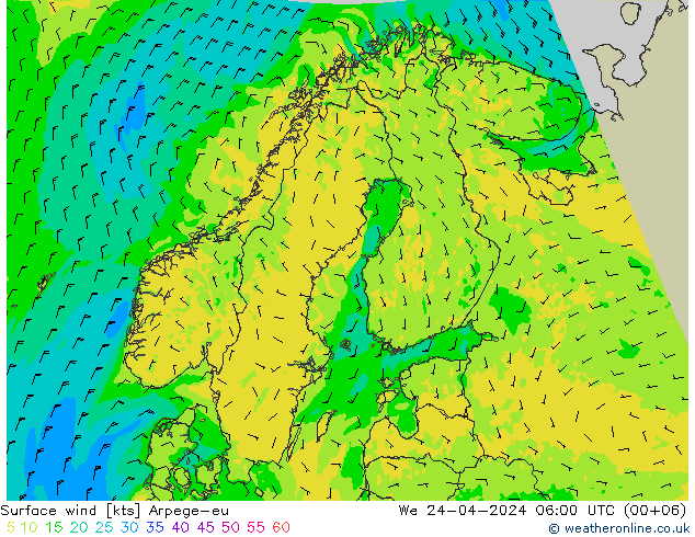 Surface wind Arpege-eu We 24.04.2024 06 UTC