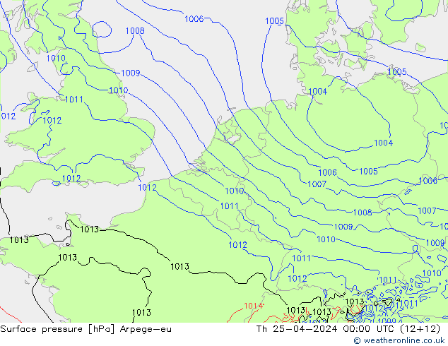Surface pressure Arpege-eu Th 25.04.2024 00 UTC