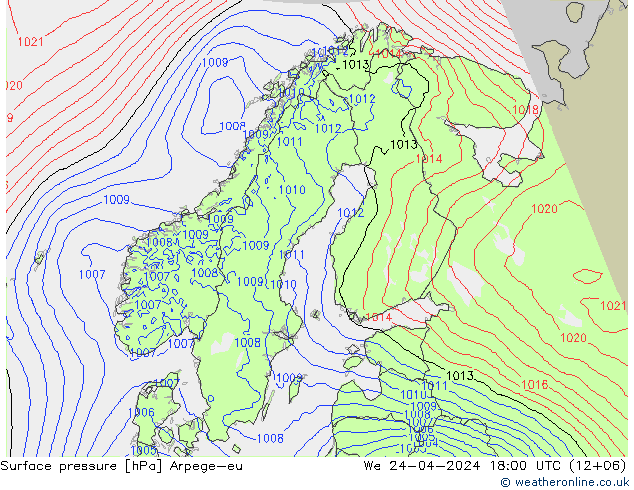 Surface pressure Arpege-eu We 24.04.2024 18 UTC