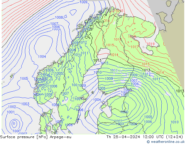 Atmosférický tlak Arpege-eu Čt 25.04.2024 12 UTC