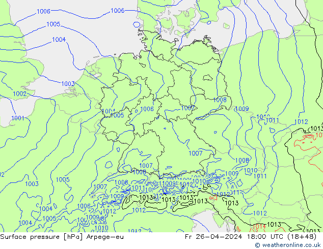Surface pressure Arpege-eu Fr 26.04.2024 18 UTC
